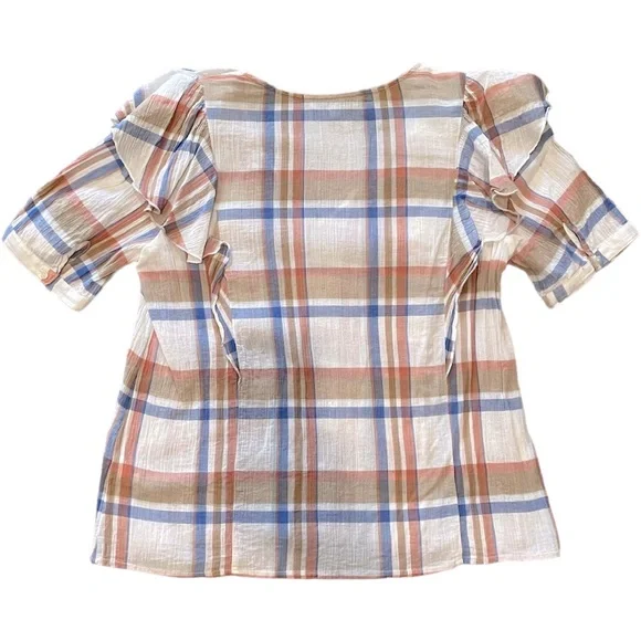 Madewell ruffle plaid lightweight blouse size small - Picture 7 of 7